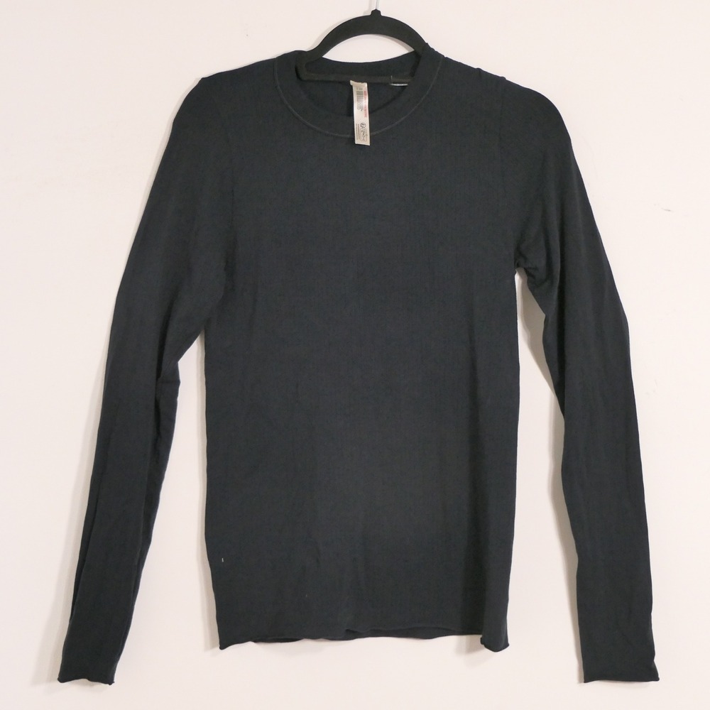 Free People Women Top M/L Black Ribbed Minimalist Layering Base Feminine Girly